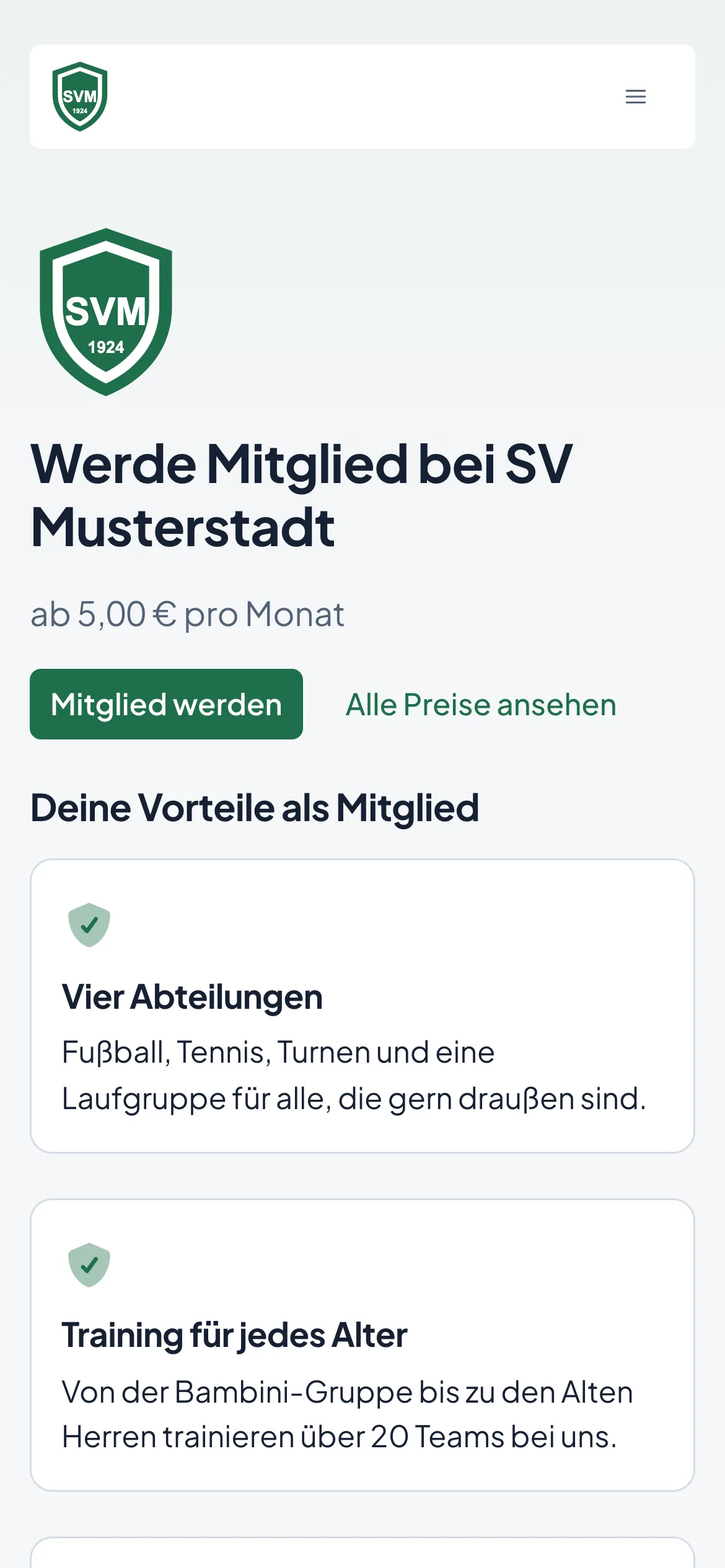 Die Startseite des Demovereins auf dem Handy