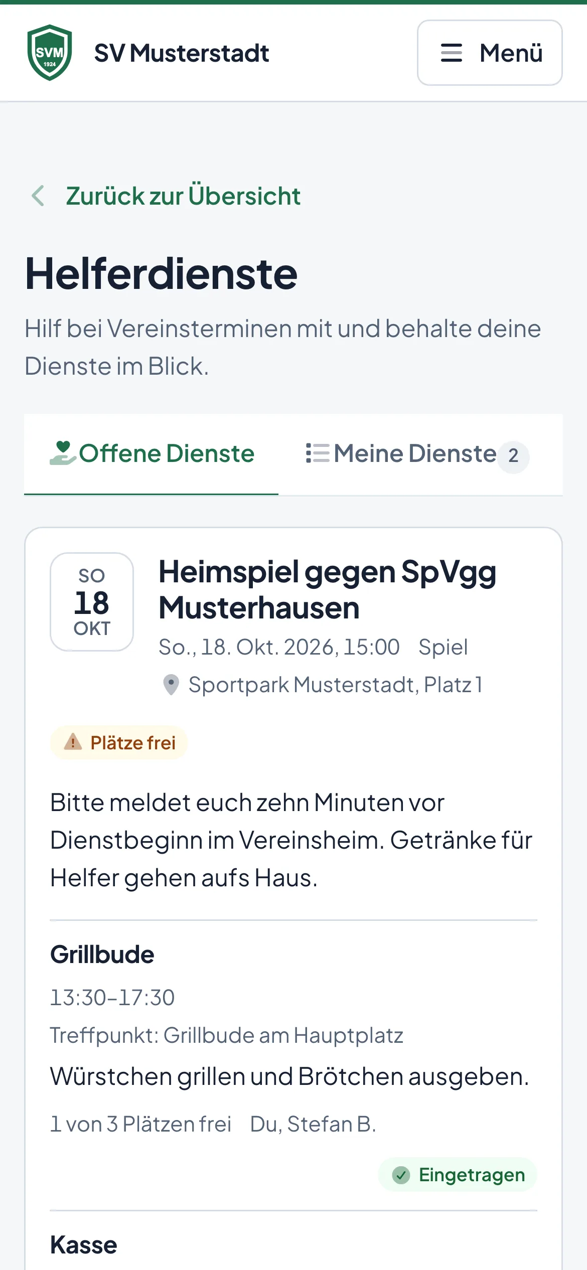 Offene Dienste im Mitgliederbereich auf dem Handy